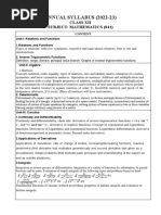 ANNUAL SYLLABUS (2022-23) : Class Xii Subject: Mathematics