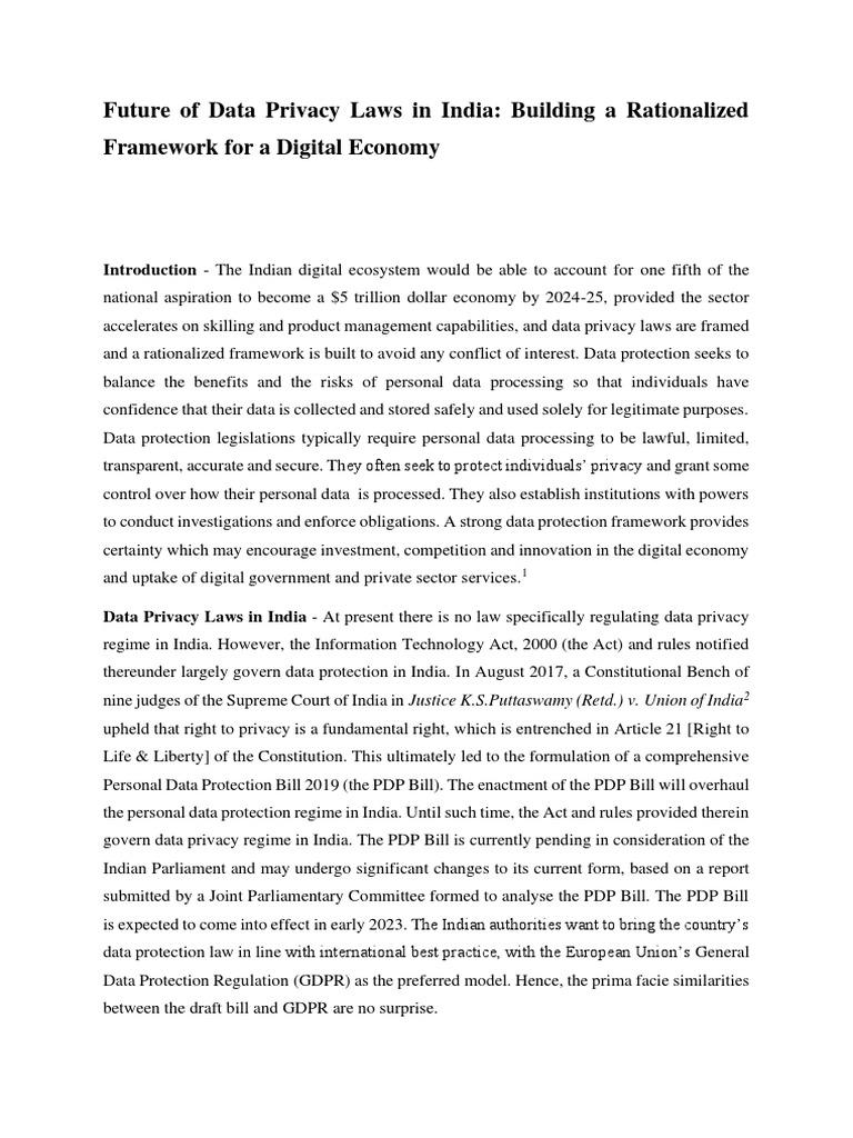 Data Privacy Laws in India: Future Framework | PDF | Right To Privacy ...
