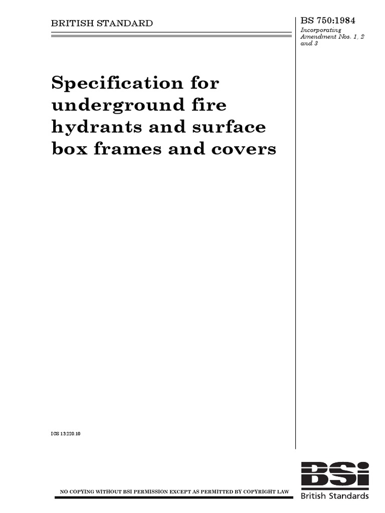 BS 750 1984 Specification For Underground Fire Hydrants and Surface Box ...
