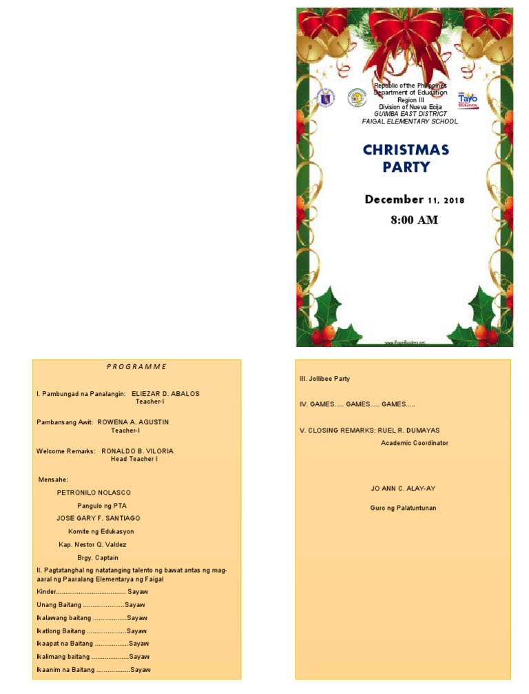 Faigal Elementary School Christmas Program | PDF