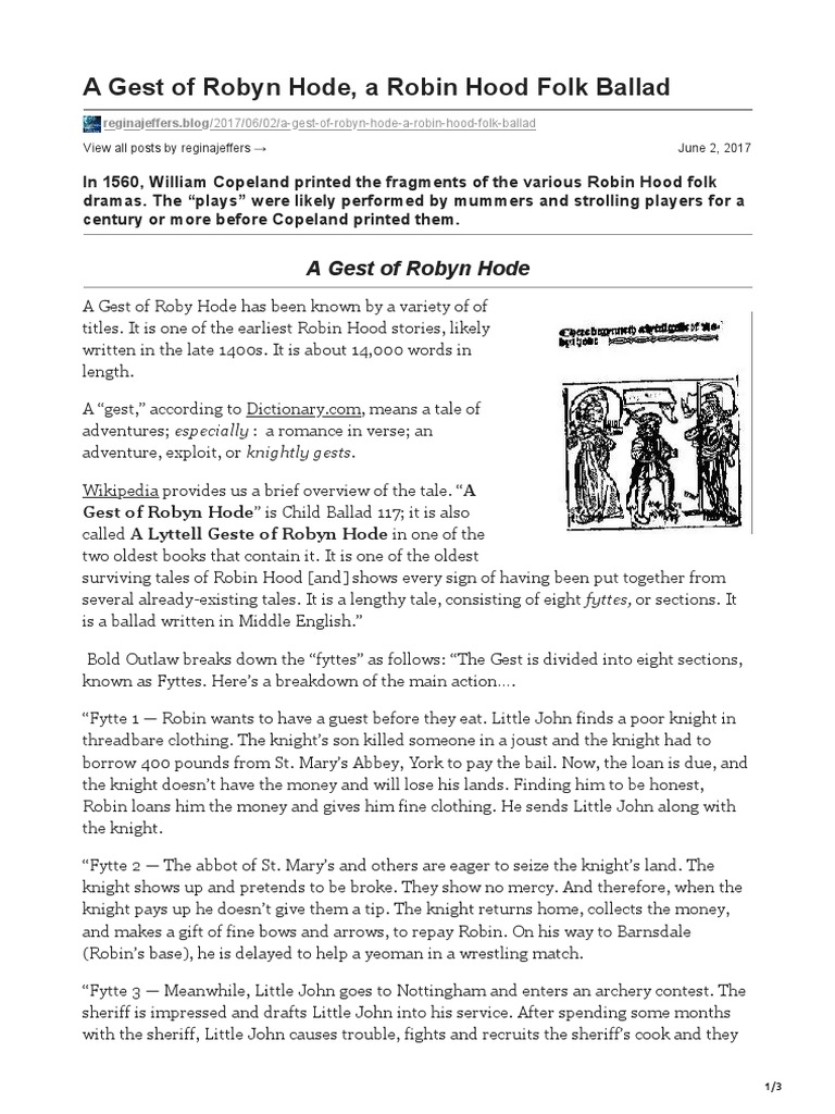 A Gest of Robyn Hode A Robin Hood Analysis | PDF | Robin Hood | English ...