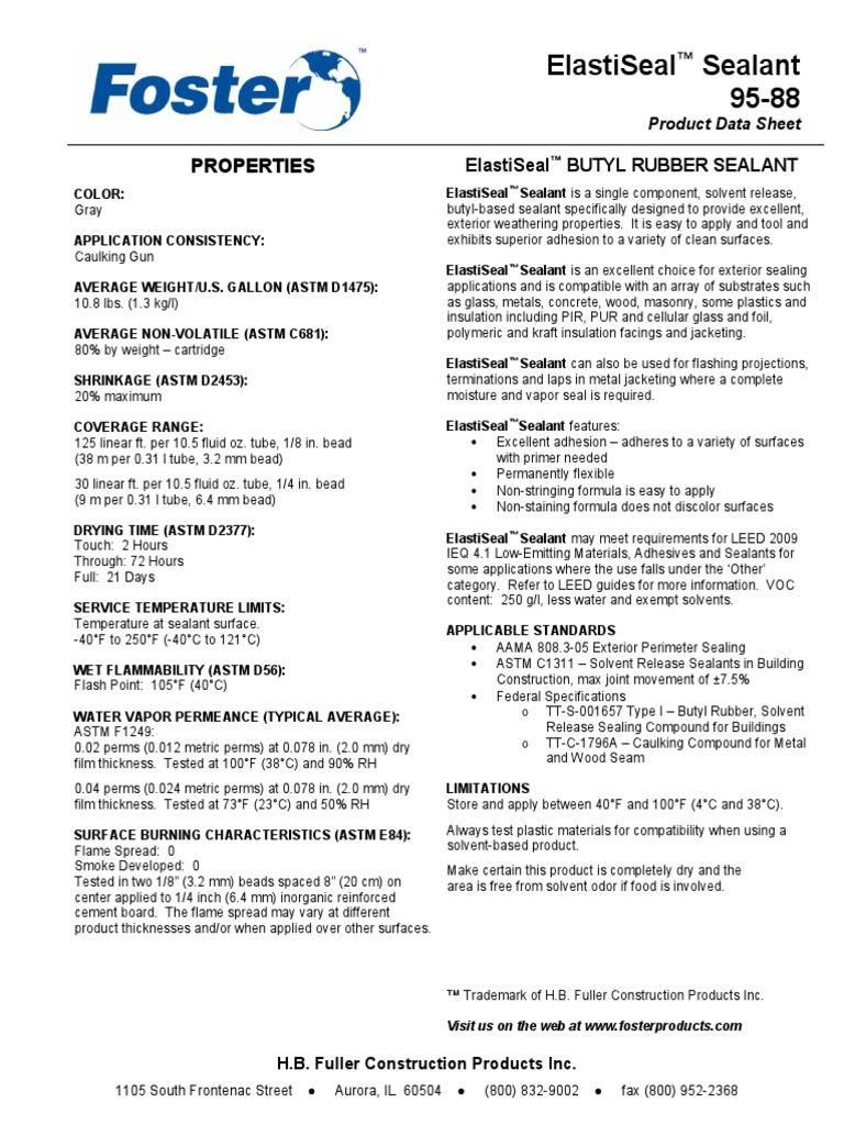 Elastiseal Sealant 9588 Properties PDF Industrial Processes