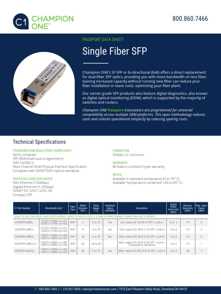 Champion ONE SFP Module Datasheet | PDF | Ethernet | Networking Standards