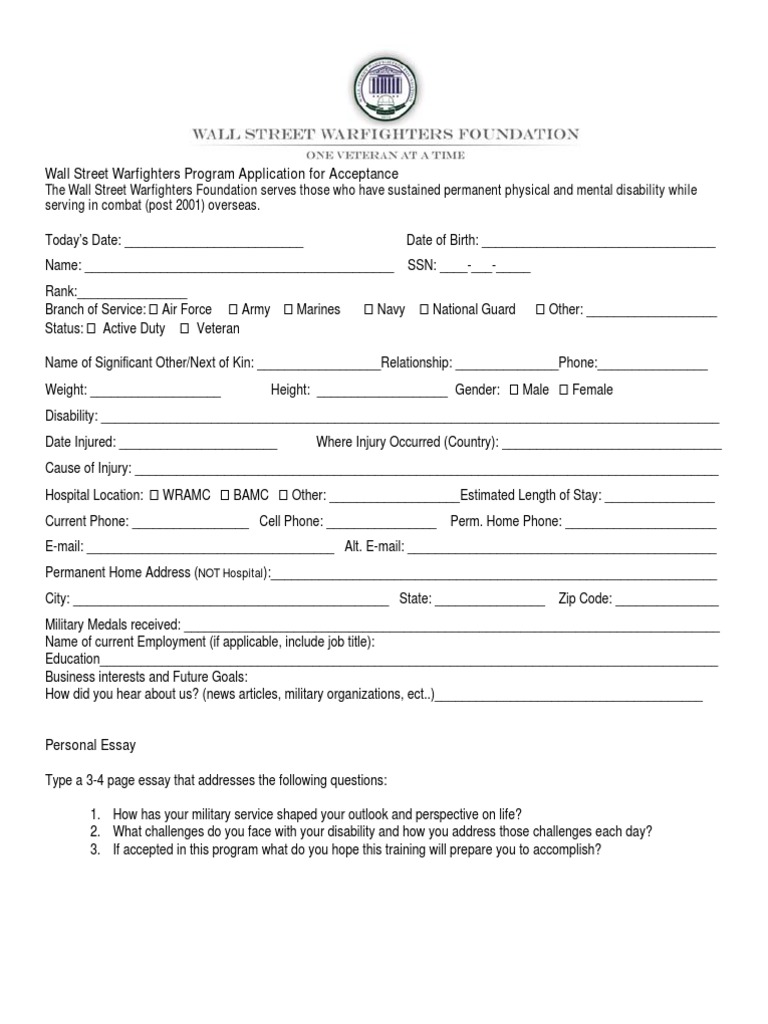 Wall Street Warfighters Program Application | PDF | Finance & Money ...