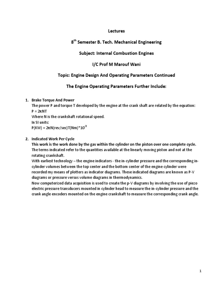 Design Parameters PDF Engines Piston