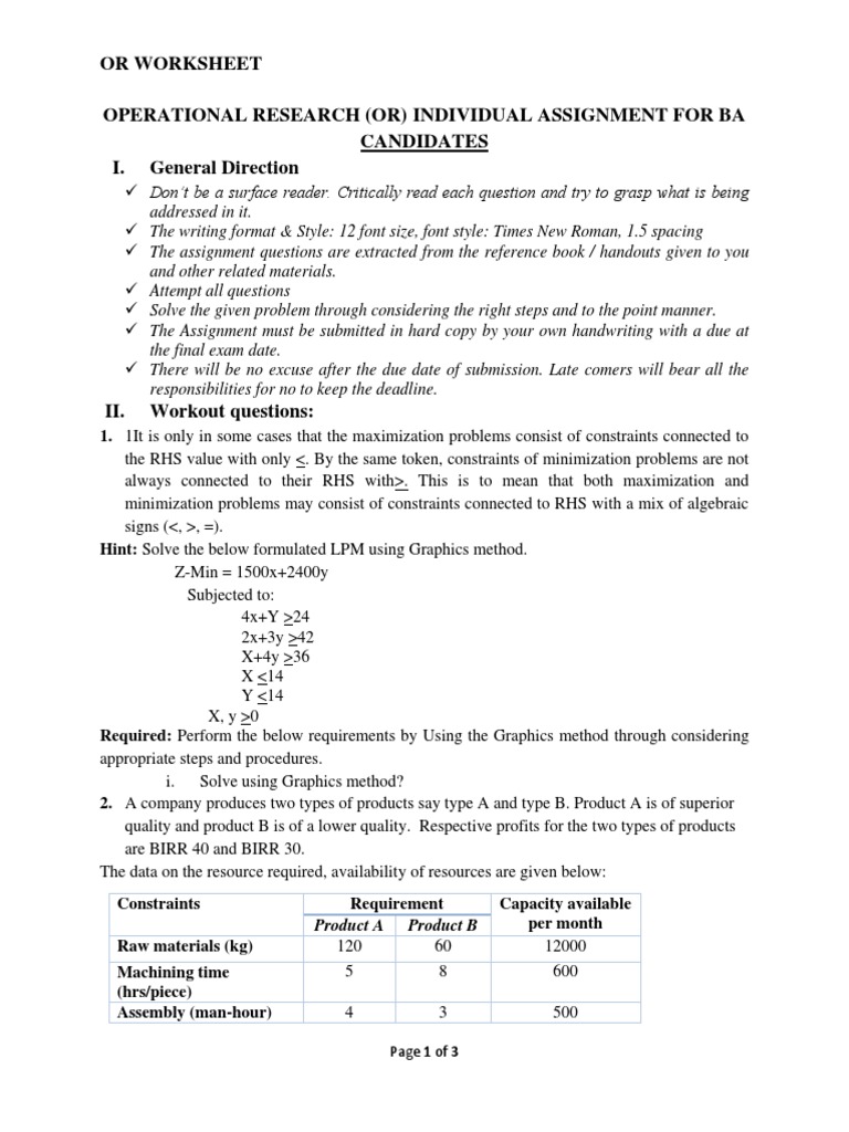 Operational Research Assignment Guide | PDF | Applied Mathematics ...