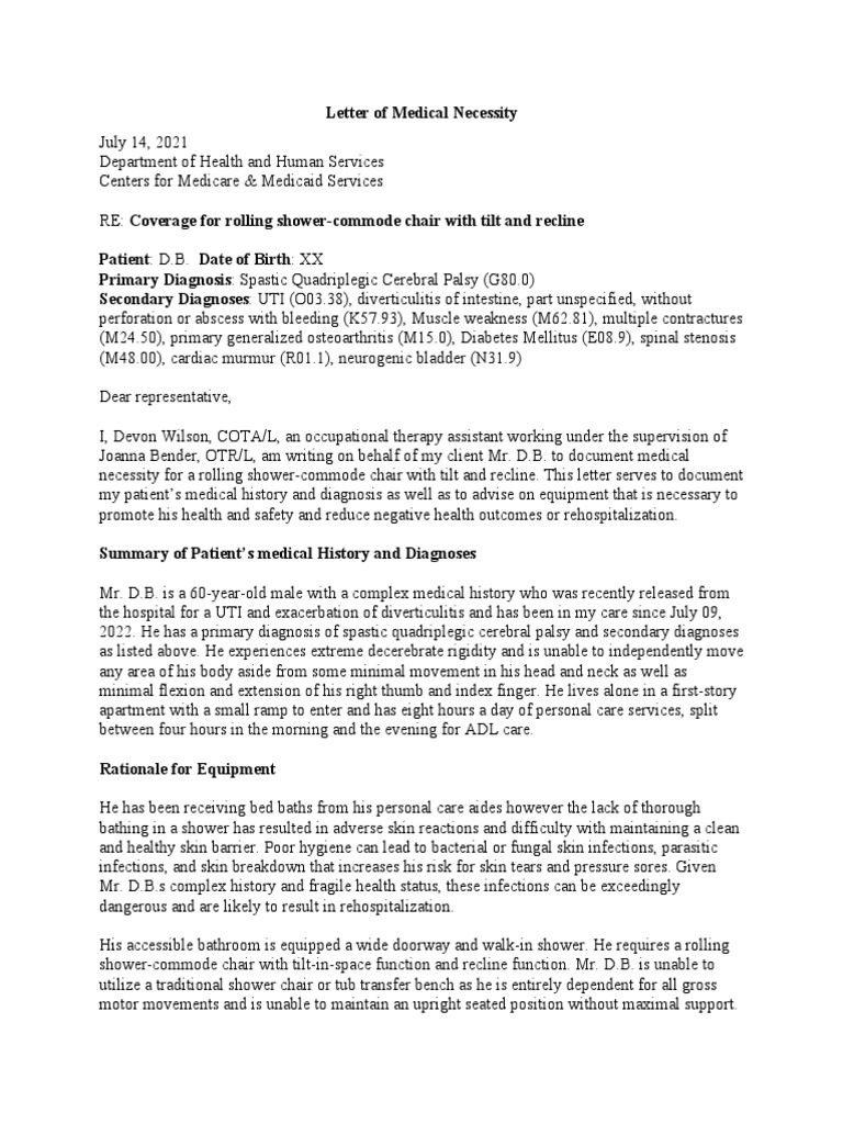 Letter of Medical Necessity PDF Health Care Chair