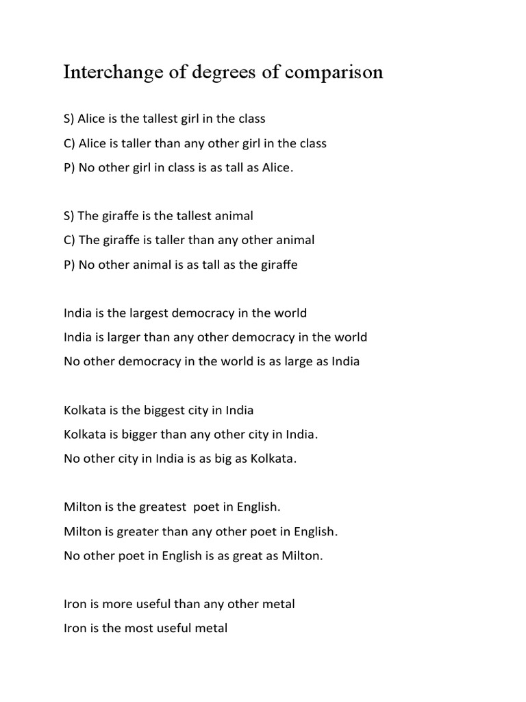 INTERCHANGE OF DEGREES OF COMPARISON EXAMPLES visual data 8