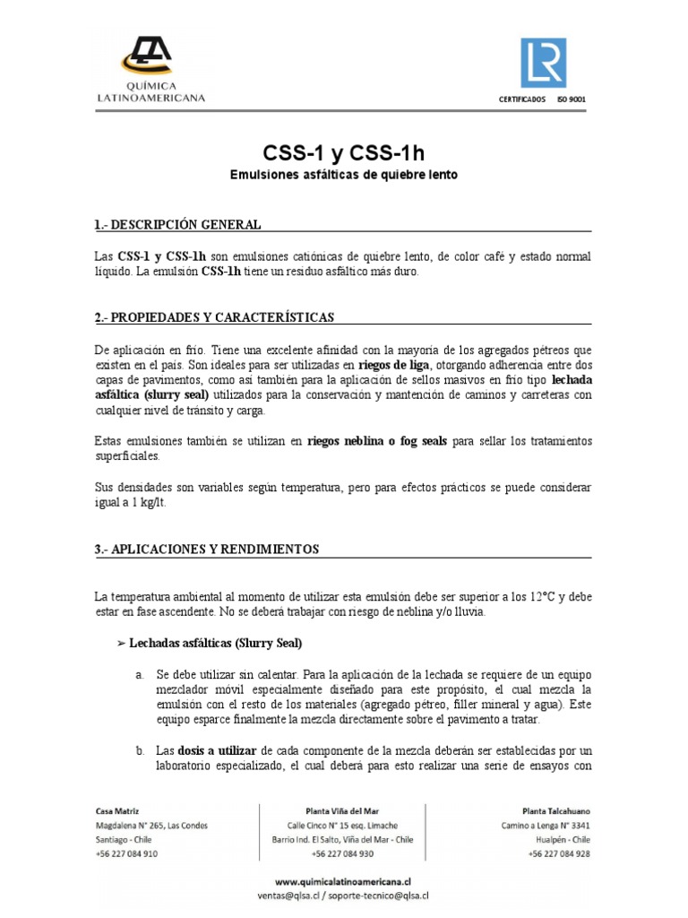 CSS 1 CSS 1h | PDF | Emulsión | Agua