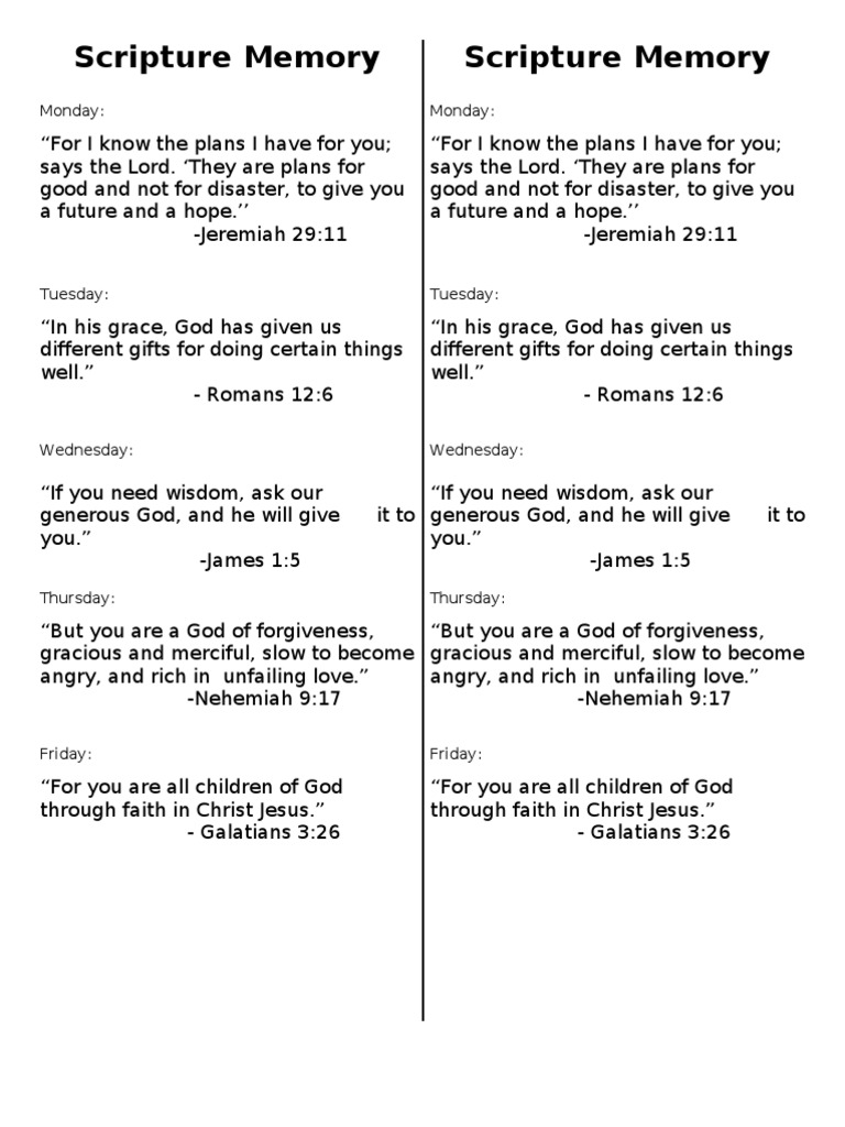 Weekly Scripture Memory Plan | PDF | Religion & Spirituality