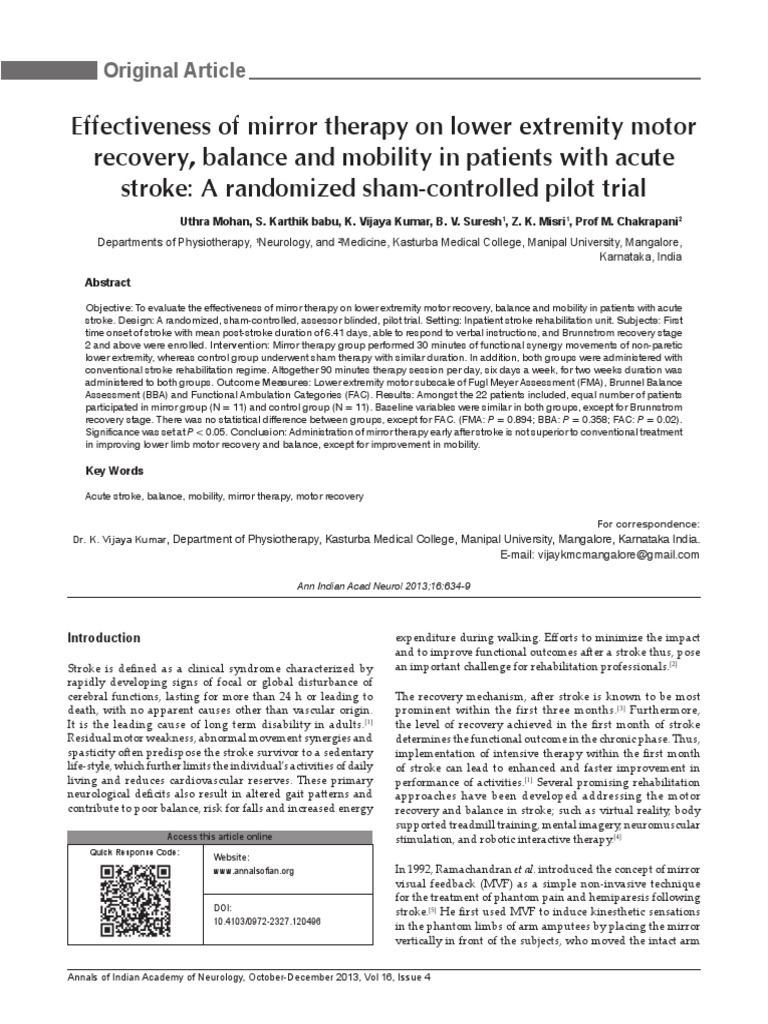 Effectiveness of Mirror Therapy On Lower Extremity Motor Recovery