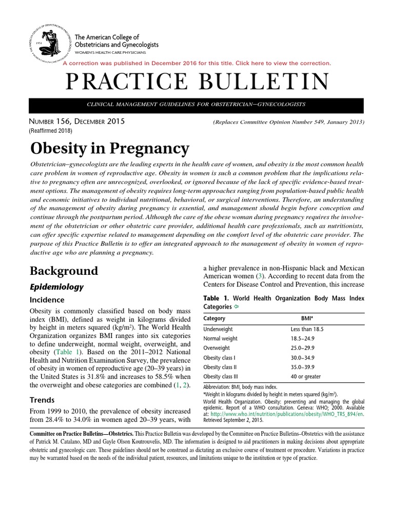 ACOG Obesity in Pregnancy CORE PDF Obesity Pregnancy