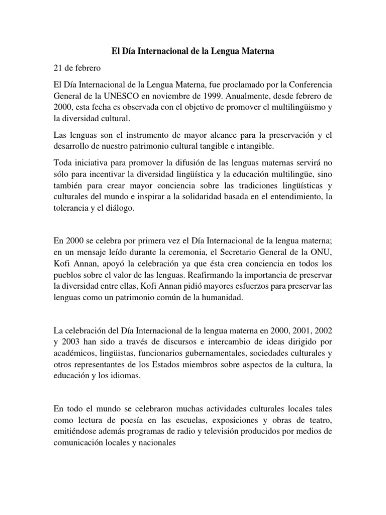 Día Internacional de la Lengua Materna | PDF