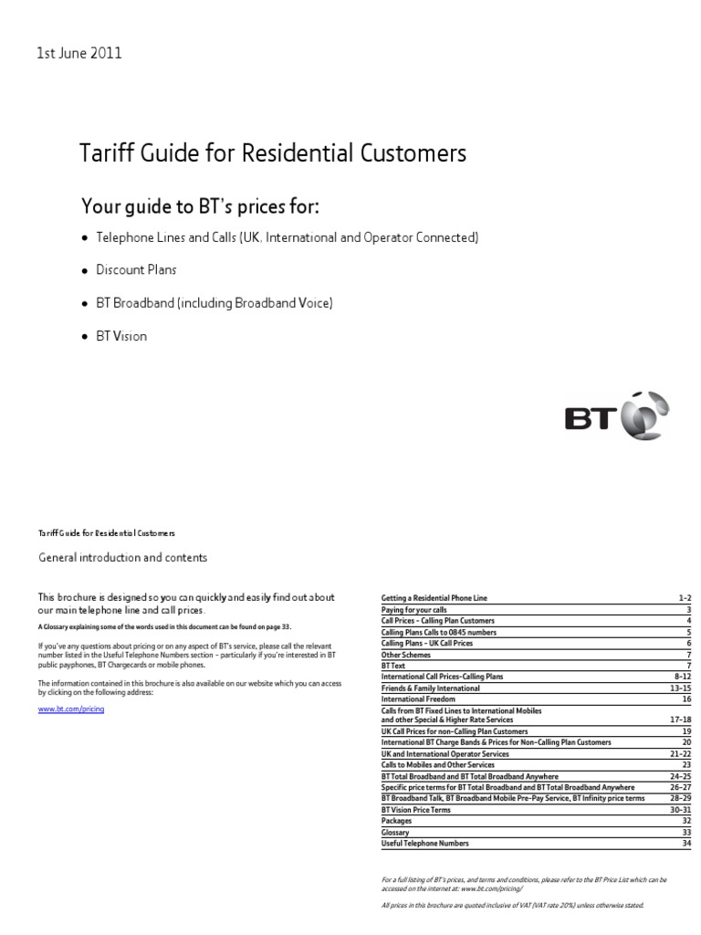 BT Residential Tariff Guide 2022 | PDF | Internet Access | Debit Card