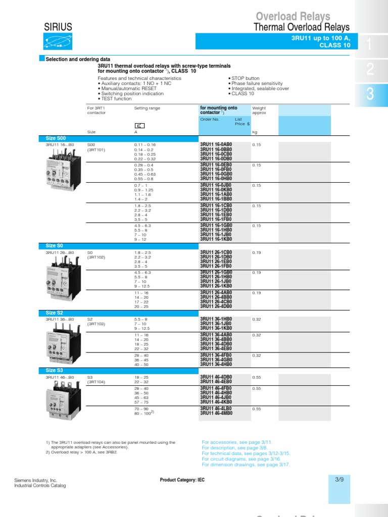 Siemens 3RU11 Overload Relays | PDF | Relay | Electrical Engineering