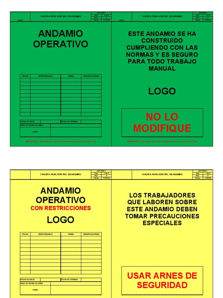 Tarjeta para Control de Andamios Rev.00 | PDF
