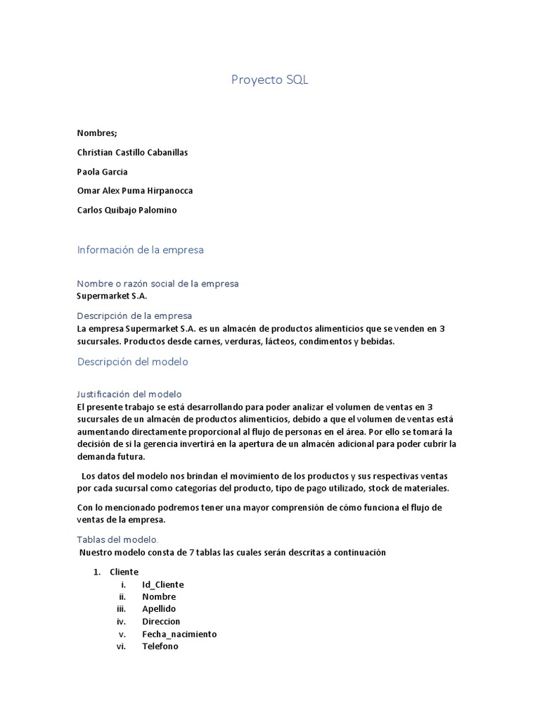 Proyecto SQL - TRABAJO FINAL Omar Alex Puma Hirpanocca | PDF | Software ...