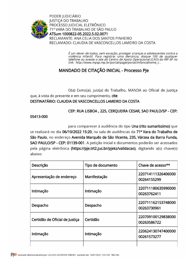 Mandado de Citação Inicial PDF