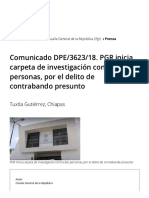 Comunicado DPE/3623/18. PGR Inicia Carpeta de Investigación Contra Dos Personas, Por El Delito de Contrabando Presunto