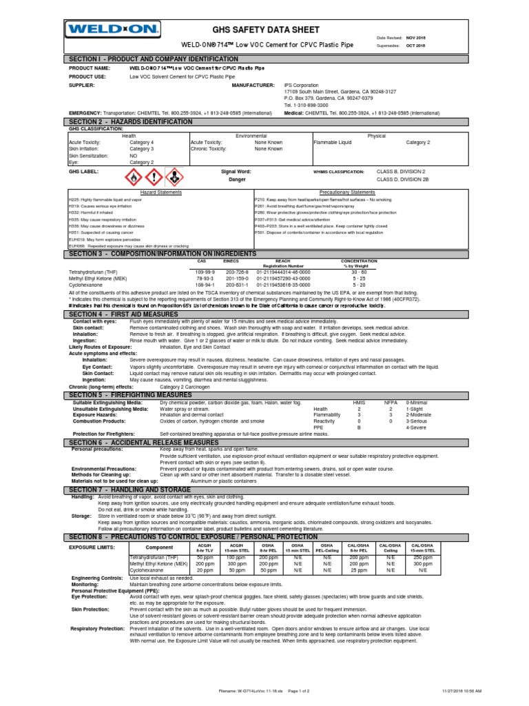MSDS Weld-On 714 | Download Free PDF | Firefighting | Water