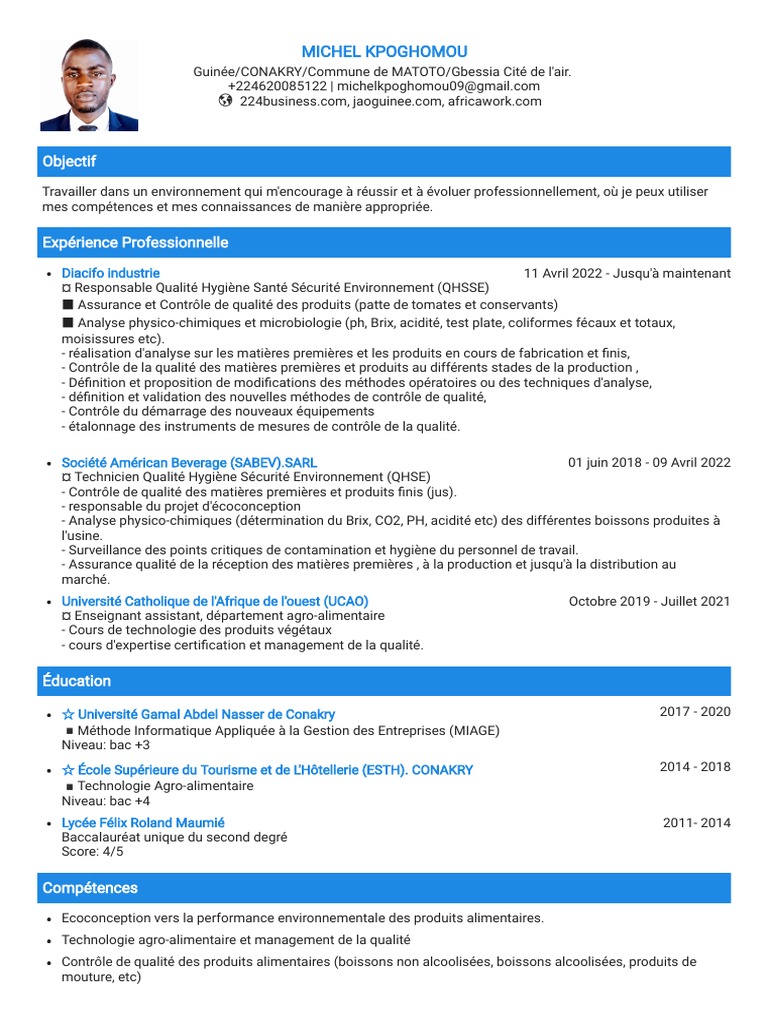 CV Responsable Qualité Agroalimentaire | PDF | Évolution de carrière