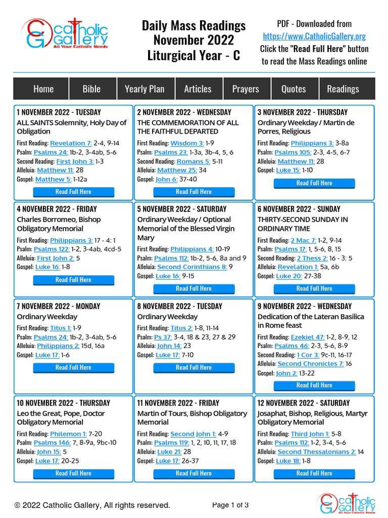 Daily Mass Readings November 2022 Liturgical Year C Home Bible