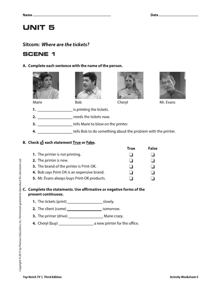 Top Notch TV Unit 5 Worksheet. | PDF