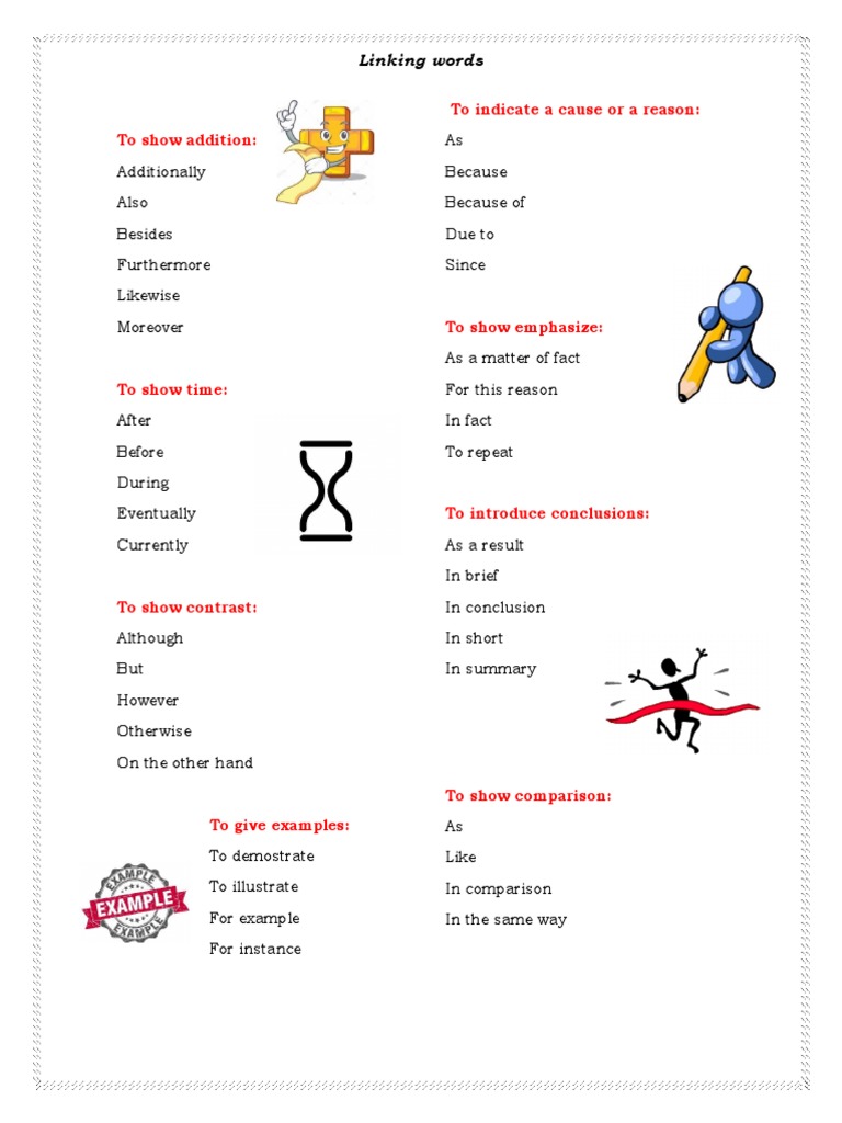 To Show Addition: To Indicate A Cause or A Reason:: Linking Words | PDF ...