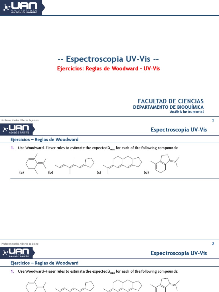Ejercicios Reglas de Woodward UV PDF Espectroscopía ultravioleta