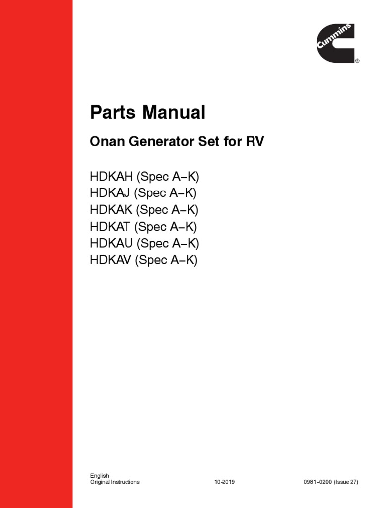 Onan 7500 Parts Manual | PDF | Pump | Engine Technology