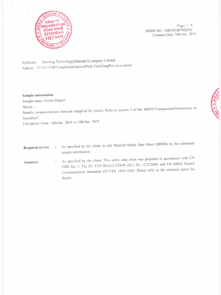 Ferrite MSDS PDF Dangerous Goods Occupational Safety And