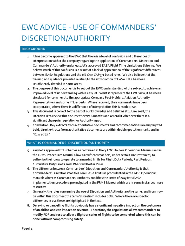 Use of Commander's Discretion - EWC Opinion | PDF | Air Traffic Control ...