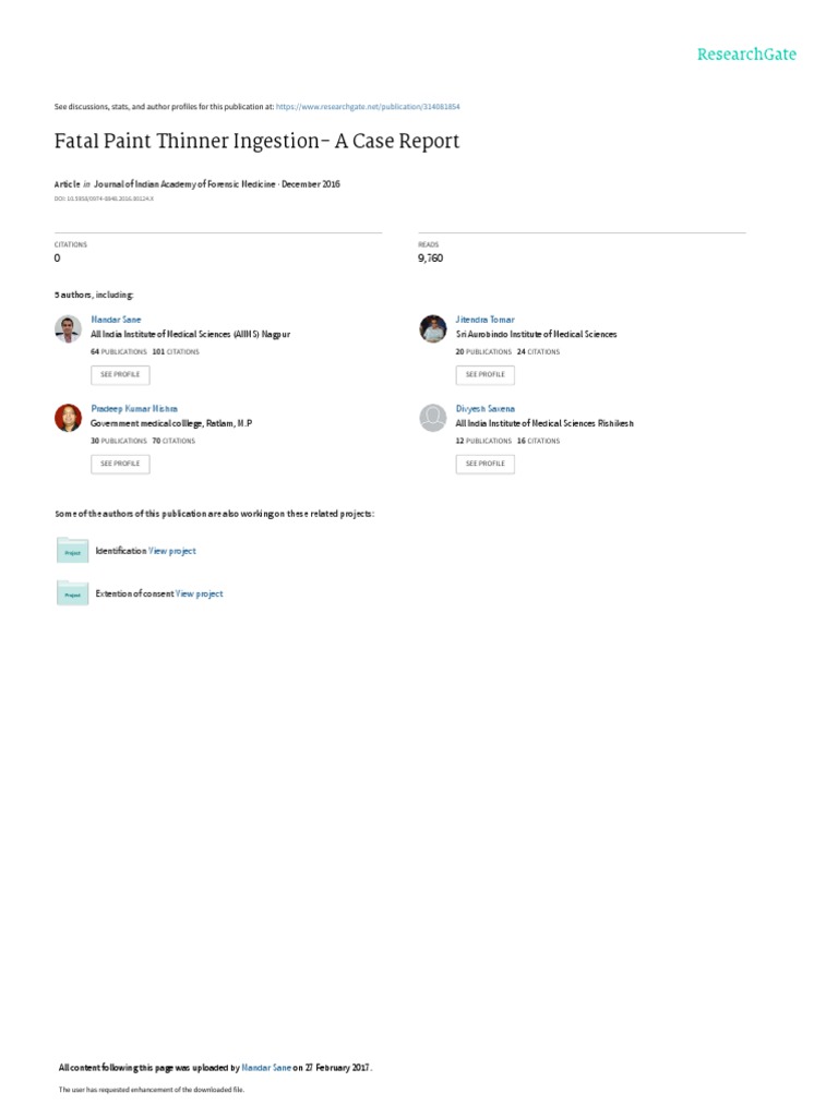 Fatal Paint Thinner IngestionA Case Report Journal of Indian Academy