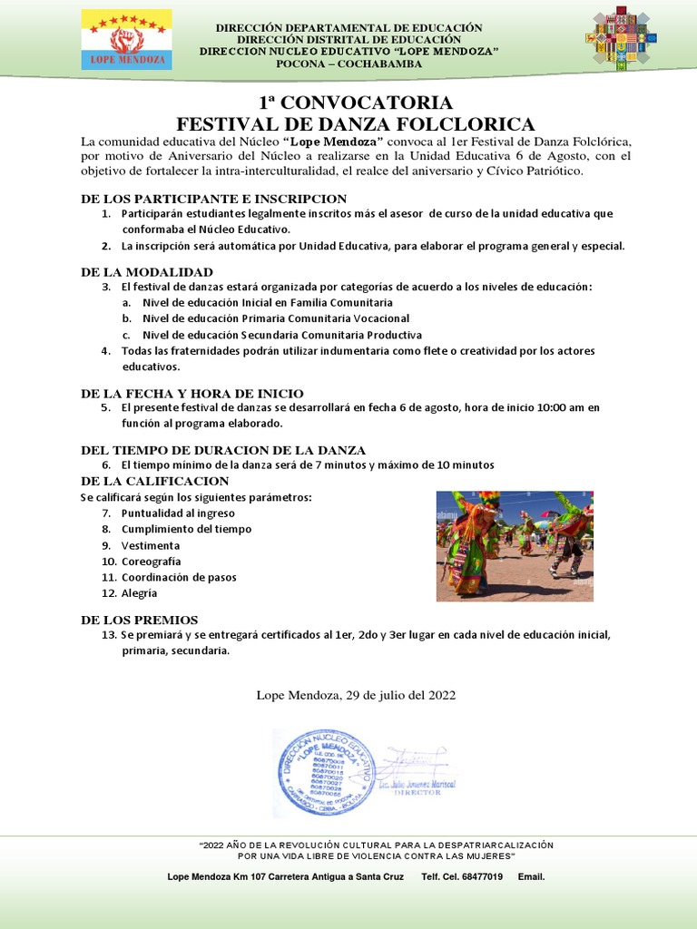 Convocatoria Festival de Danzas 2022 | PDF