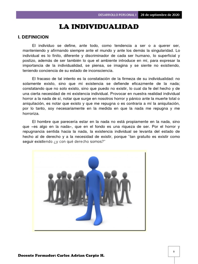 Definición y Significado de Individualidad | PDF | Método de enseñanza ...