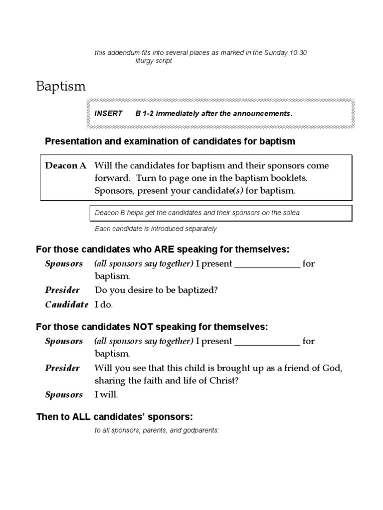 Baptism Script Godparent Baptism