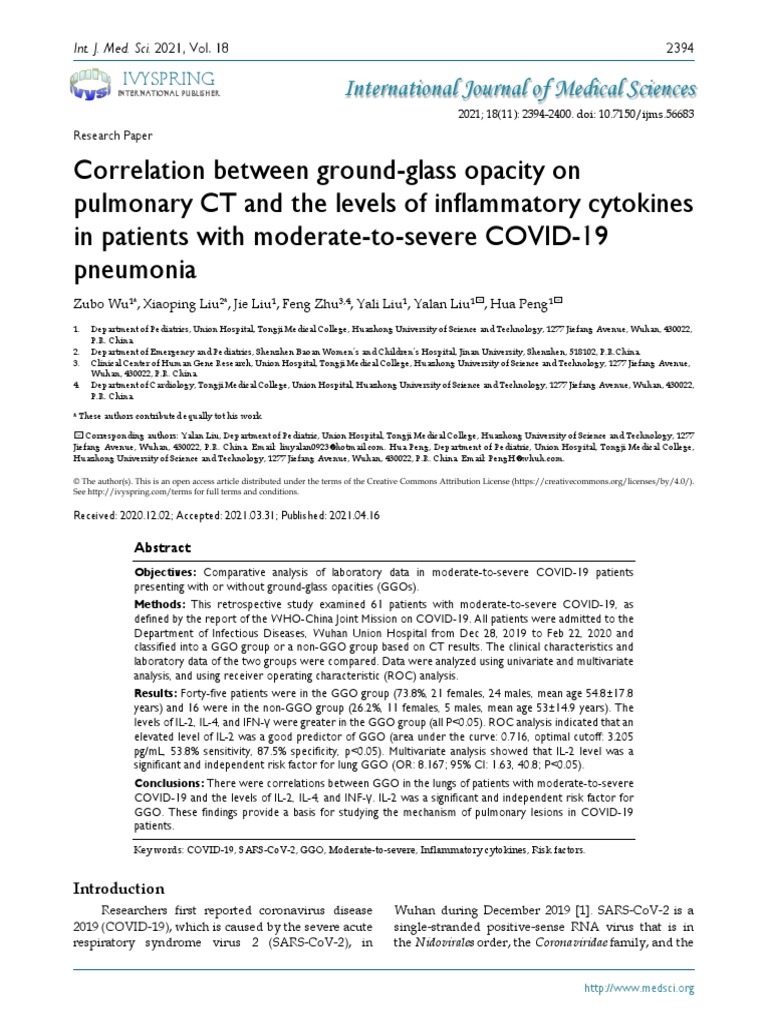 Correlation Between GroundGlass Opacity On Pulmonary CT and The Levels