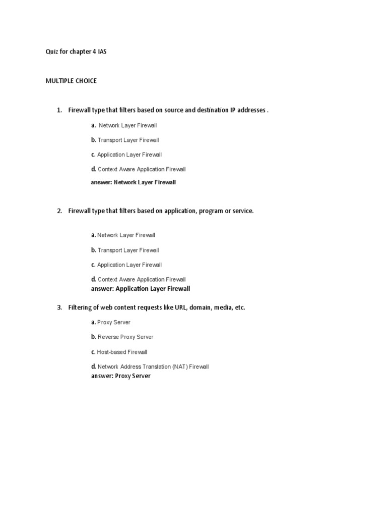Firewall Technologies Quiz Overview | PDF | Proxy Server | Firewall ...