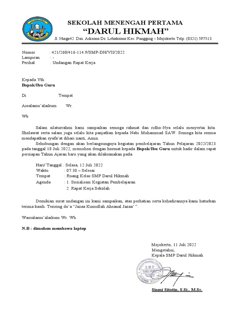 Undangan Rapat Kerja | PDF