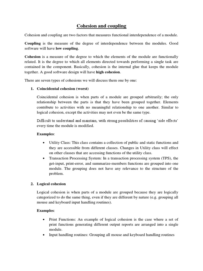 Coupling N Cohesion PDF Object Science) Parameter