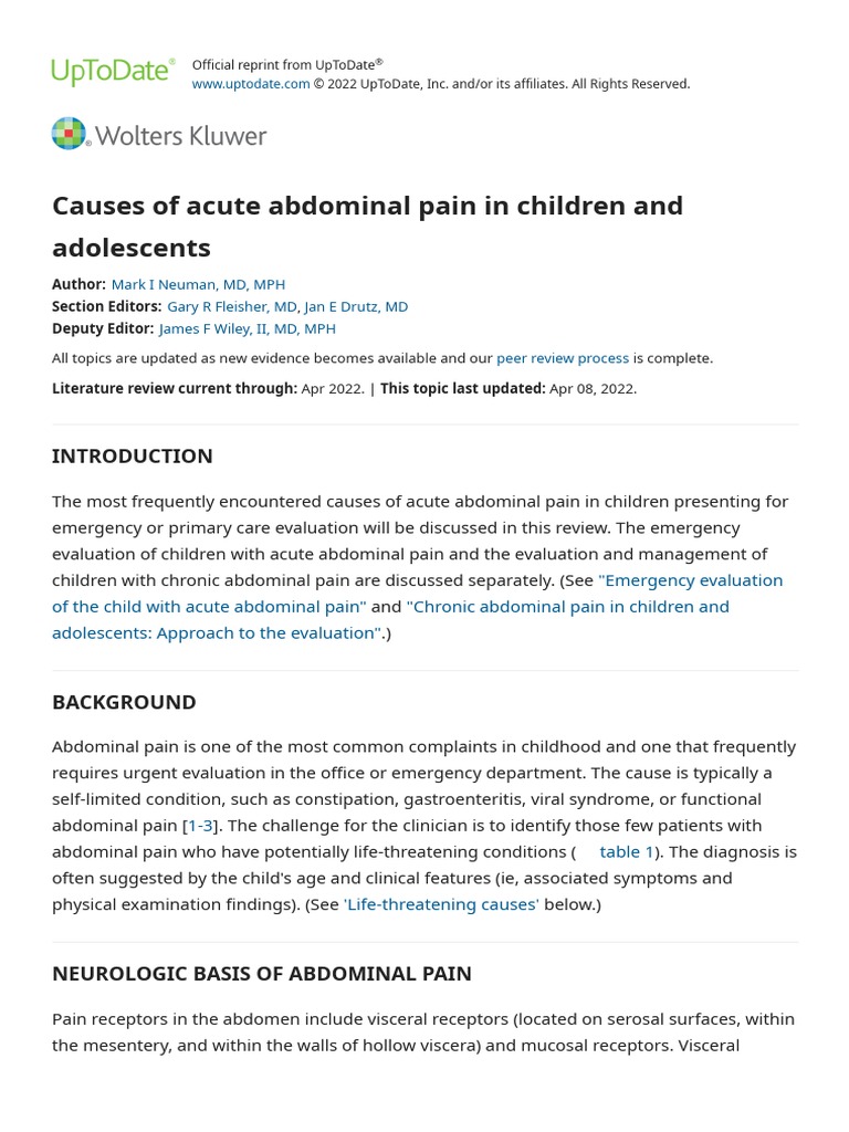 Causes of Acute Abdominal Pain in Children and Adolescents - UpToDate ...