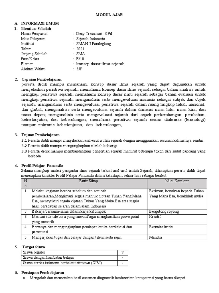 Modul Ajar 1 Sejarah Desy | PDF | Karier & Perkembangan