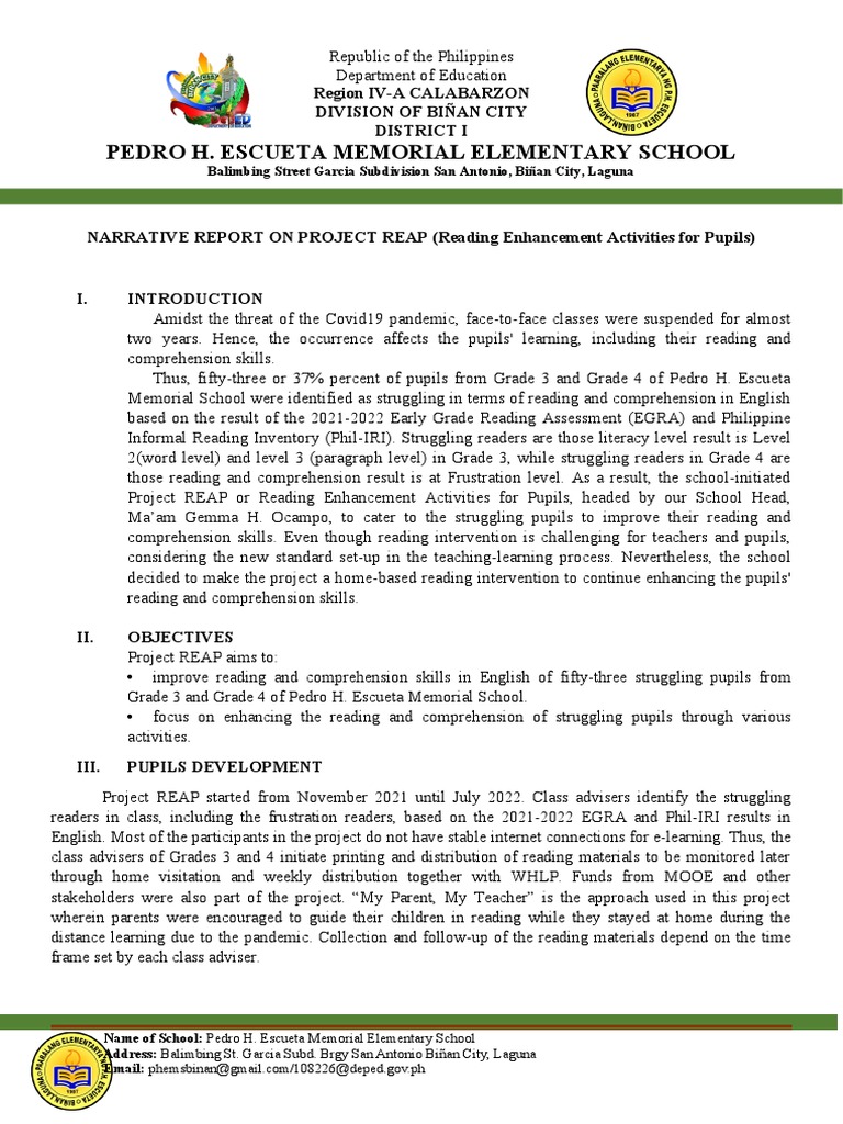 Project REAP: Reading Enhancement Report | PDF | Reading Comprehension ...