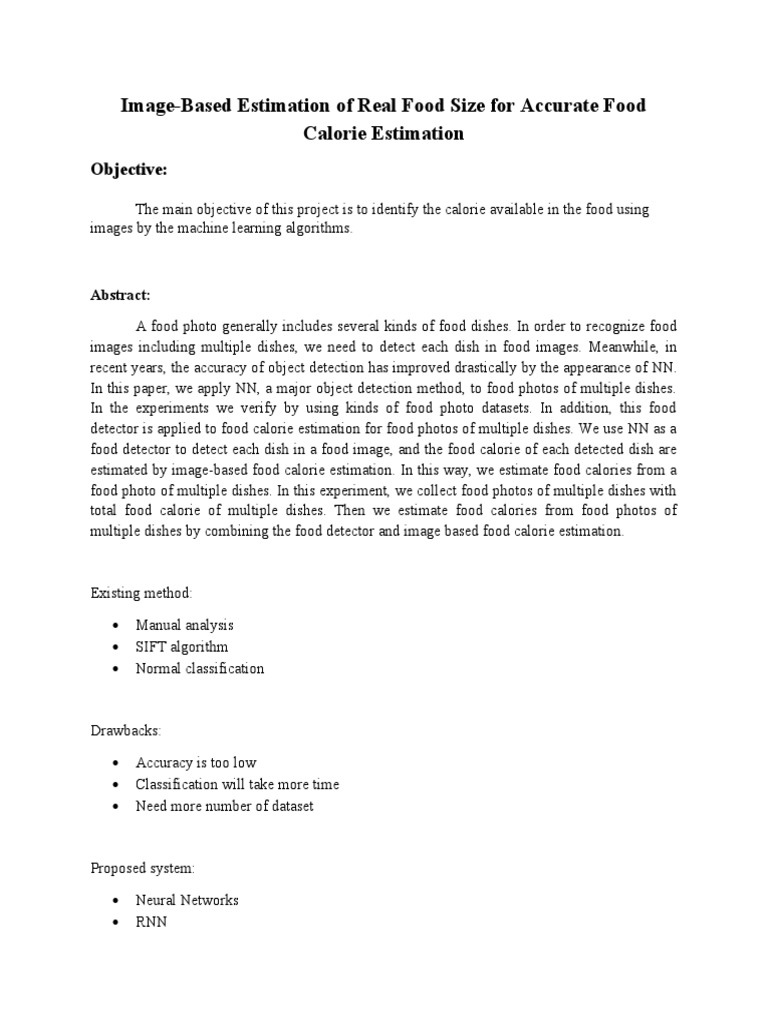 ImageBased Estimation of Real Food Size For Accurate Food Calorie