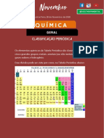 Classificação dos elementos químicos na Tabela Periódica