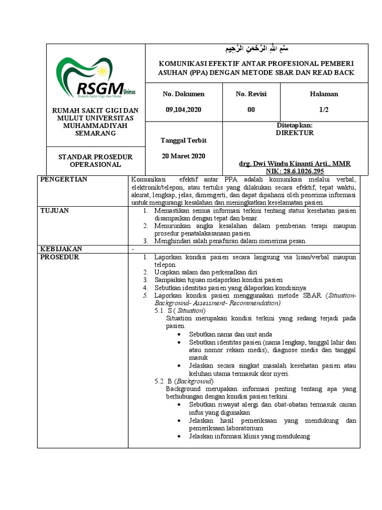 Komunikasi Efektif PPA Metode SBAR | PDF | Kesehatan Holistik | Sains ...