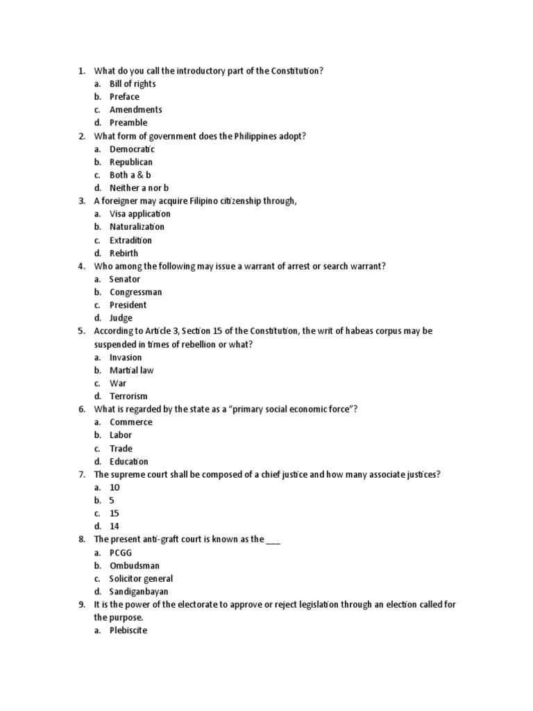 Philippine Constitution Quiz PDF United States House Of