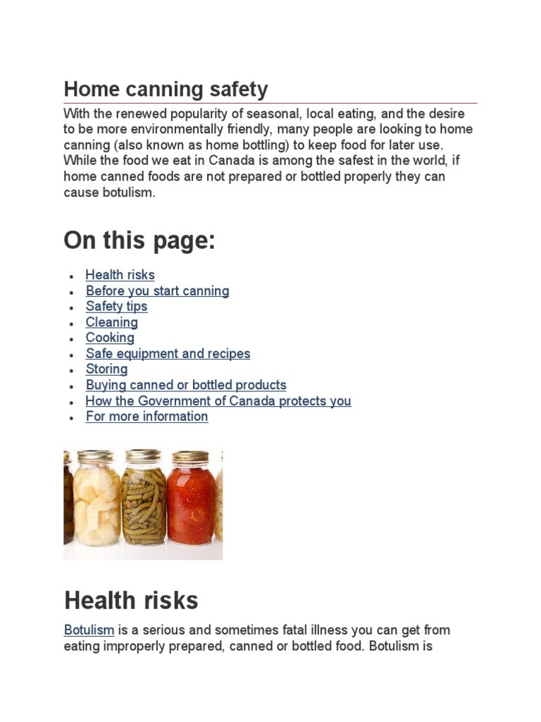 Canning Food Safety PDF Canning Food And Drink