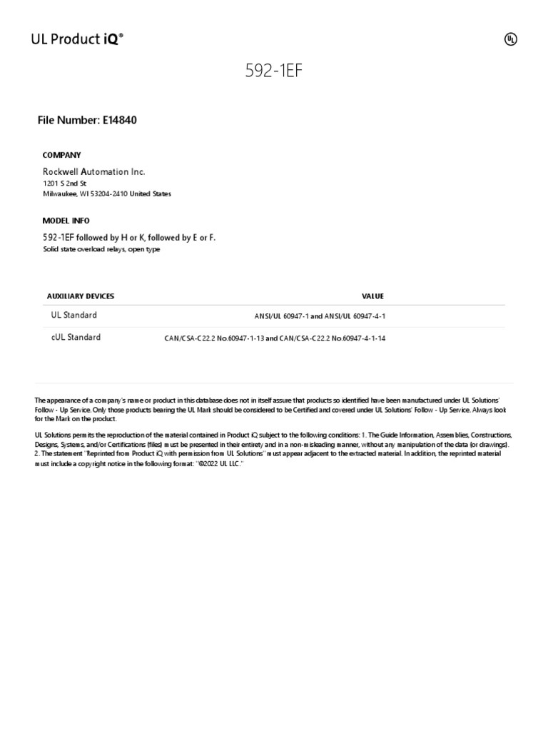 592-1EF - UL Product Iq | PDF
