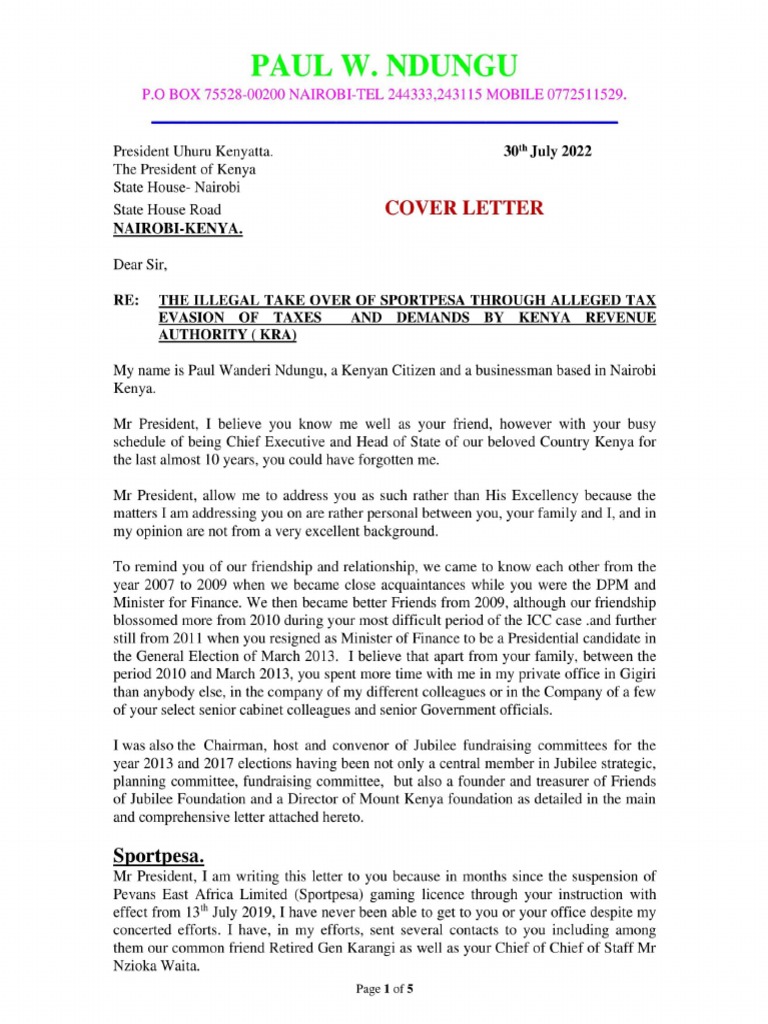 A Story of Betrayal: Letter To President Uhuru Kenyatta by A Friend | PDF